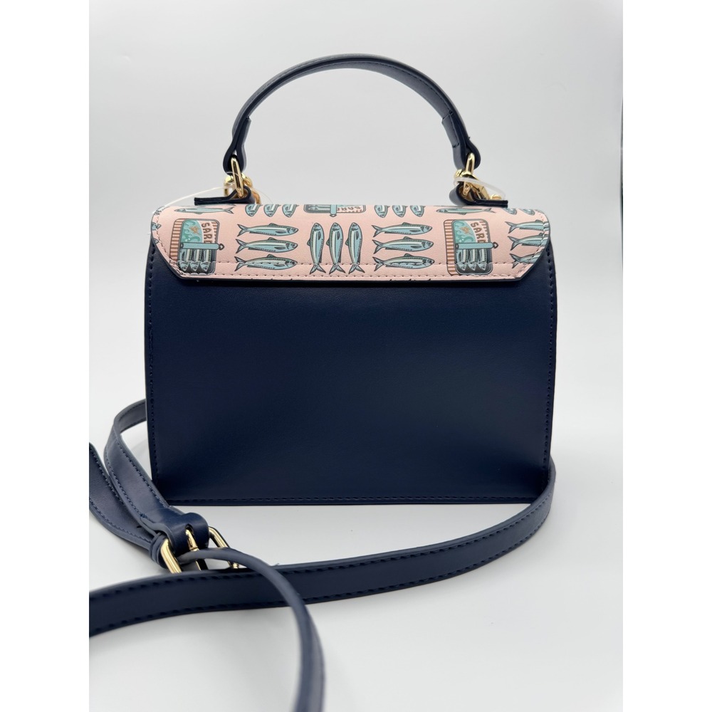 Betsey Johnson Sardine Navy Pink Leather Crossbody Top Handle Purse - Picture 6 of 14